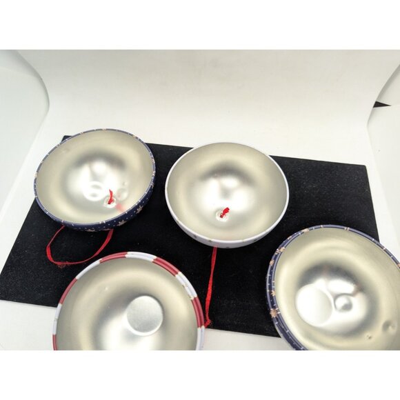 Set of 2 Ornaments Milly Green Tin Spherical Christmas Star stripes Santa READ - Picture 5 of 16